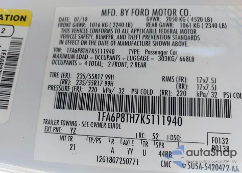 2019 Ford Mustang Ecoboost from USA, damaged, VIN 1FA6P8TH7K5111940